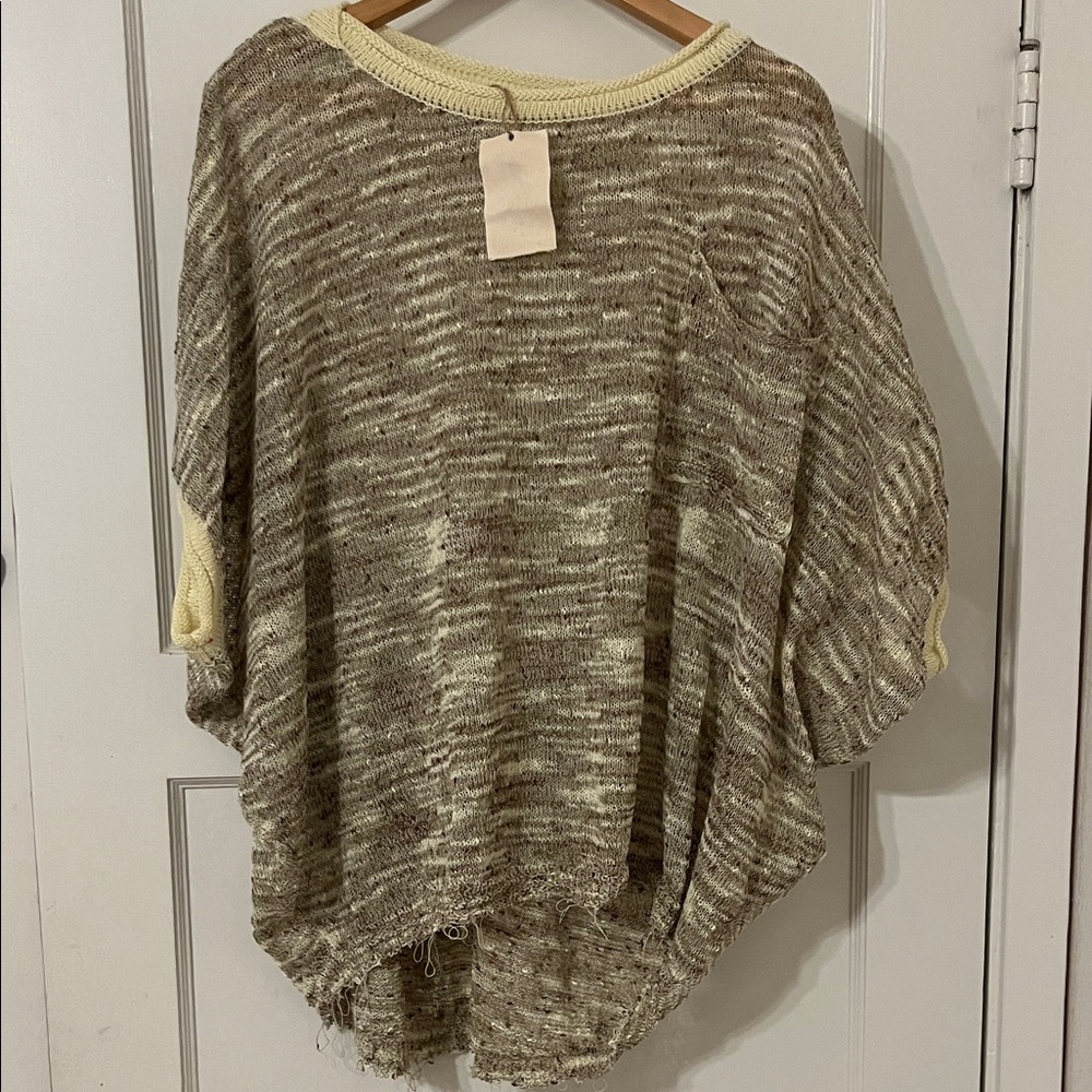 Easel Cream and Brown Knit Poncho